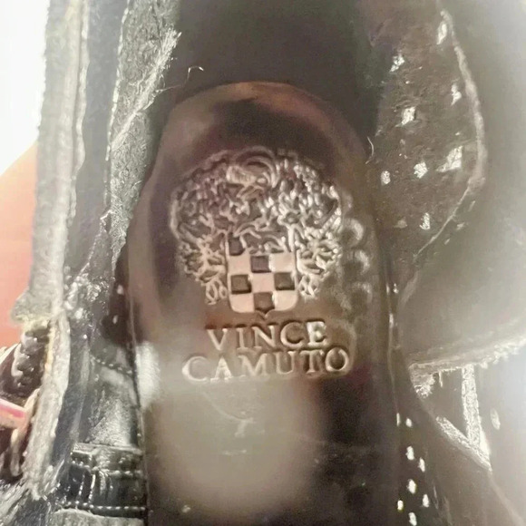 Vince Camuto Pamma Black Suede Booties Gold Buckle Women's Size 6.5 - Picture 5 of 9